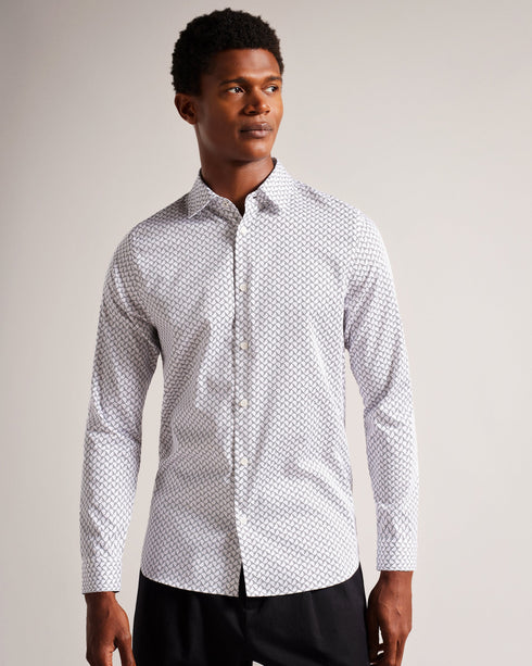 WILLUW-Shirts-A versatile shirt with a minimalist feel, WILLUW has a classic collar and subtle geometric print that makes it suitable for almost any occasion. With a great fit and made from a cotton blend, it's an easy addition to upgrade your wardrobe.By choosing Ted Baker cotton products, you're supporting our investment in the Better Cotton Initiative's mission. This product is sourced via a system of mass balance and therefore may not contain Better Cotton. Button up shirt Long sleeved Cotton blend Clas